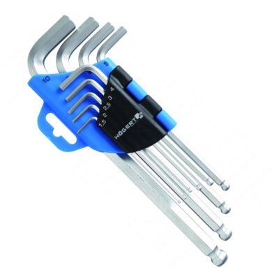 Набор шестигранных Г-образных ключей, с шаровым наконечником 1,5-10 мм, CrV, 9 шт