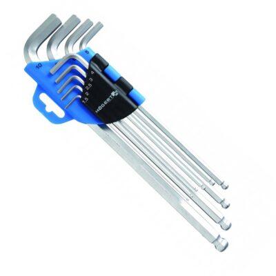 Набор шестигранных Г-образных удлиненных ключей, с шаровым наконечником 1,5-10 мм, CrV, 9 шт