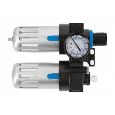 Фильтр-регулятор с манометром и лубрикатор пневматический 1/4″, 90см³/60см³, 9 бар/135 PSI
